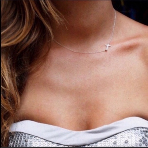 Silver Sideways Cross Necklace - Picture 1 of 4
